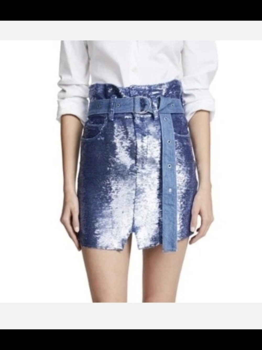 IRO Blue Sequin Mini Skirt with Denim Belt